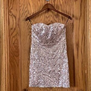 Sequined, Pink, Strapless Mini Dress